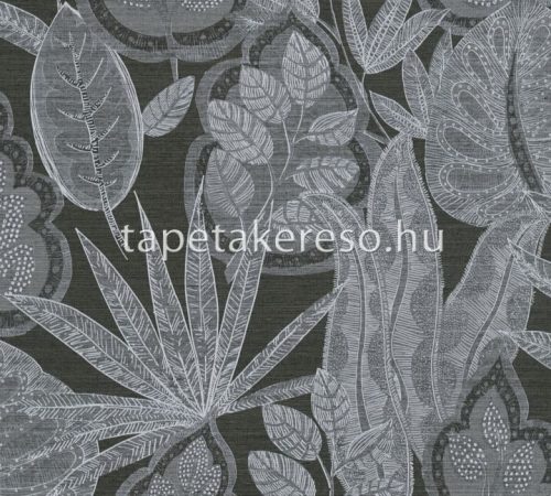 AS Creation Famous Garden vlies, vinyl anyagú fekete, szürke, fehér színű leveles modern, natural tapéta