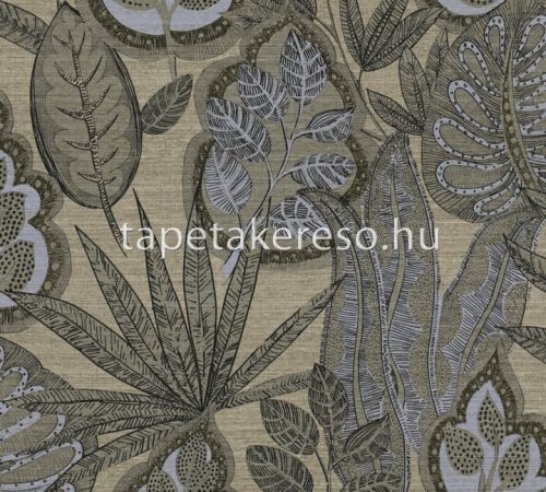 AS Creation Famous Garden vlies, vinyl anyagú fekete, szürke, barna színű leveles modern, natural tapéta