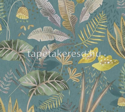 AS Creation Famous Garden vlies, vinyl anyagú zöld, sárga, barna, szürke színű leveles modern, natural tapéta