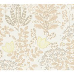   AS Creation Famous Garden vlies, vinyl anyagú fehér, barack, szürke, sárga színű virágos, leveles modern, natural tapéta