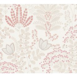  AS Creation Famous Garden vlies, vinyl anyagú fehér, szürke, barack, piros színű virágos, leveles modern, natural tapéta