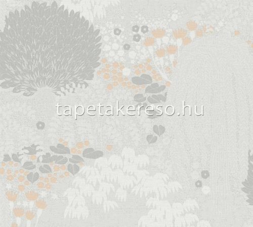 AS Creation Famous Garden vlies, vinyl anyagú fehér, szürke, barack színű növényes modern, natural tapéta