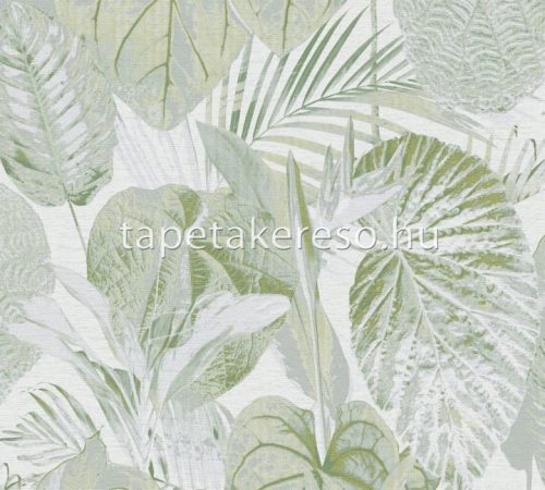 AS Creation Famous Garden vlies, vinyl anyagú fehér, zöld színű leveles modern, natural tapéta