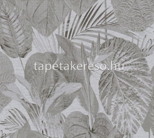 AS Creation Famous Garden vlies, vinyl anyagú szürke, fekete színű leveles modern, natural tapéta