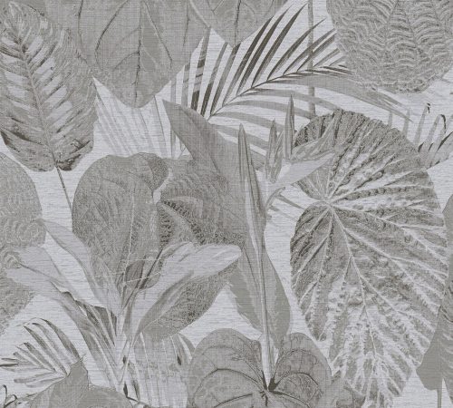 AS Creation Famous Garden vlies, vinyl anyagú szürke, fekete színű leveles modern, natural tapéta