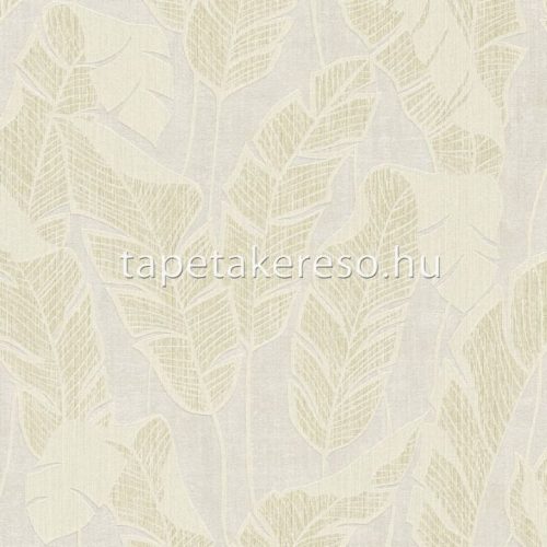 AS Creation Jade habos, vlies anyagú krém, szürke, gyöngyház, arany színű leveles modern tapéta