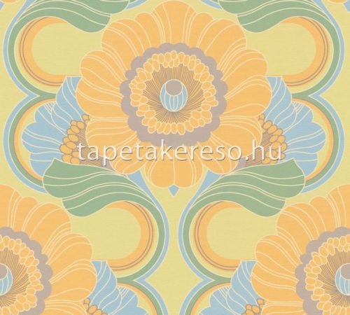 AS Creation Retro Chic vlies, vinyl anyagú kék, zöld, sárga, lila színű virágos retro tapéta