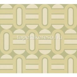   AS Creation Retro Chic vlies, vinyl anyagú beige, zöld színű geometriai retro tapéta