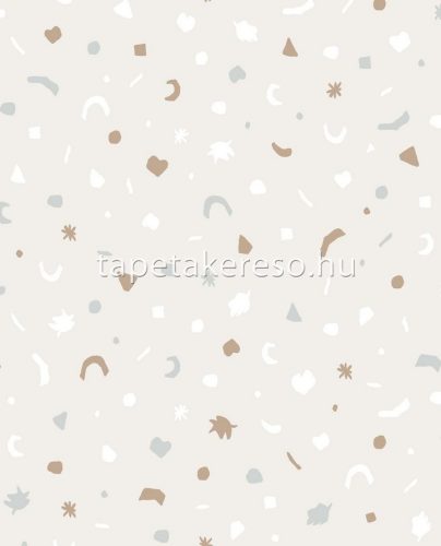 Eijffinger Mini Me vlies anyagú szürke, fehér, barna színű absztrakt, leveles gyerek tapéta
