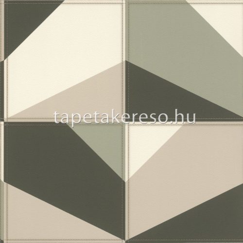 Rasch Club vlies, vinyl anyagú zöld, fehér, beige színű bőrhatású, geometriai modern tapéta