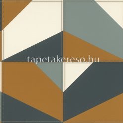   Rasch Club vlies, vinyl anyagú fehér, kék, mustársárga színű bőrhatású, geometriai modern tapéta