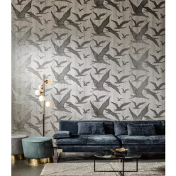   Arte Ligna vlies anyagú szürke, csillámos színű madaras modern tapéta