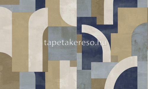 Cristiana Masi Terra vlies, vinyl anyagú beige, arany, kék színű geometriai, struktúrált modern tapéta