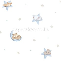   ICH Pippo papír anyagú fehér, kék, szürke, barna színű állatos, csillagos gyerek tapéta