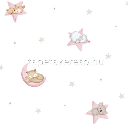 ICH Pippo papír anyagú fehér, barna, rózsaszín színű állatos, csillagos gyerek tapéta