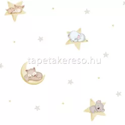   ICH Pippo papír anyagú fehér, sárga, barna színű állatos, csillagos gyerek tapéta