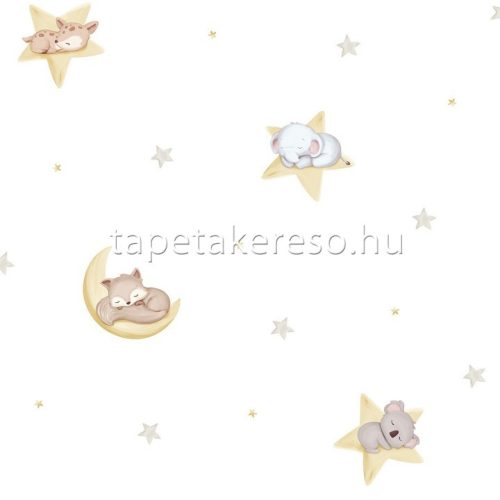 ICH Pippo papír anyagú fehér, sárga, barna színű állatos, csillagos gyerek tapéta