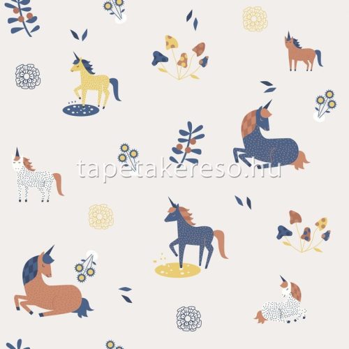 Marburg Kids Walls vlies, vinyl anyagú kék, barna, sárga, beige színű unicornis gyerek tapéta