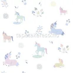   Marburg Kids Walls vlies, vinyl anyagú kék, rózsaszín, sárga, fehér színű unicornis gyerek tapéta