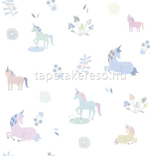 Marburg Kids Walls vlies, vinyl anyagú kék, rózsaszín, sárga, fehér színű unicornis gyerek tapéta