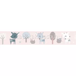  Marburg Kids Walls vlies, vinyl anyagú rózsaszín, mályva, kék, fehér színű állatos gyerek bordűr