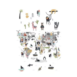   Marburg Kids Walls vlies, vinyl anyagú fehér, szürke, barna, zöld, türkiz, sárga, fekete színű térkép, állatos gyerek poszter