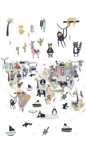 Marburg Kids Walls vlies, vinyl anyagú fehér, szürke, barna, zöld, türkiz, sárga, fekete színű térkép, állatos gyerek poszter