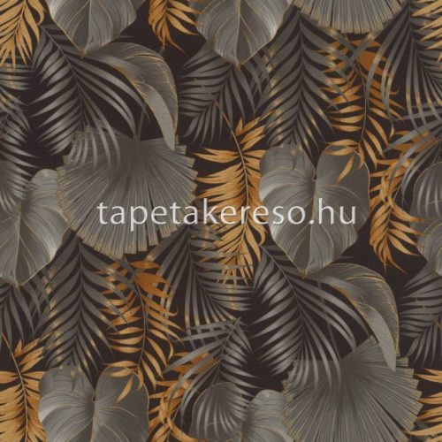 Rasch Rhapsody vlies, vinyl anyagú fekete, szürke, barna színű leveles modern, natural tapéta