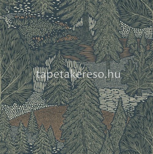 Boras Woodland vlies anyagú kék, zöld, beige, barna színű fás natural tapéta