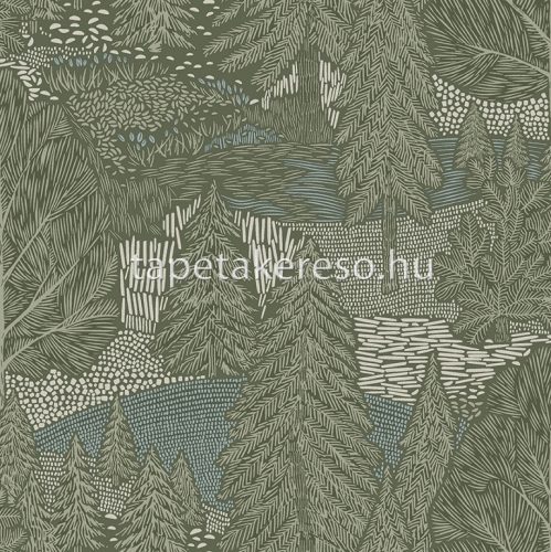 Boras Woodland vlies anyagú zöld, kék, beige színű fás natural tapéta