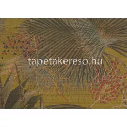   Jwall Straw vlies, vinyl anyagú mustársárga, barna, piros színű növényes, leveles, struktúrált modern tapéta