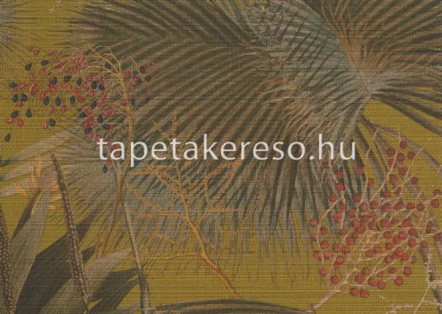 Jwall Straw vlies, vinyl anyagú mustársárga, barna, piros színű növényes, leveles, struktúrált modern tapéta