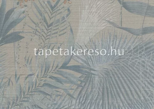 Jwall Straw vlies, vinyl anyagú kék, barna, törtfehér színű növényes, leveles, struktúrált modern tapéta