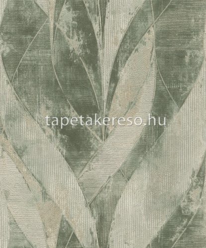 Rasch Concrete vlies, vinyl anyagú zöld, barna színű hullámos, vonalas, leveles modern, industrial tapéta