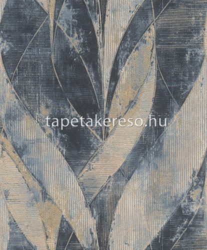 Rasch Concrete vlies, vinyl anyagú kék, barna színű hullámos, vonalas, leveles modern, industrial tapéta
