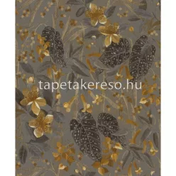   Rasch Curiosity vlies, vinyl anyagú szürke, barna, mustársárga színű virágos, leveles modern, natural tapéta