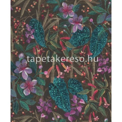Rasch Curiosity vlies, vinyl anyagú barna, lila, zöld, kék színű virágos, leveles modern, natural tapéta