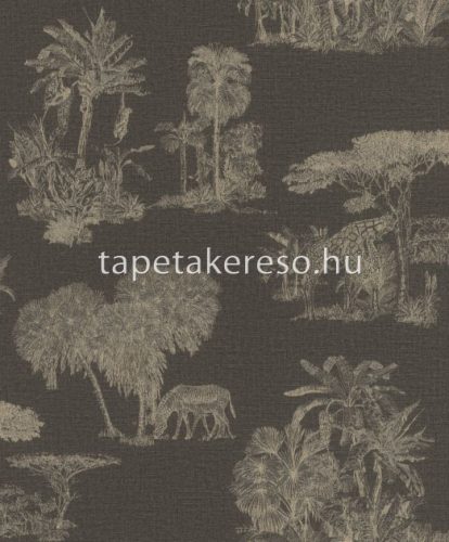 Rasch Lirico vlies, vinyl anyagú szürke, bronz színű állatos, fás, textilhatású modern tapéta