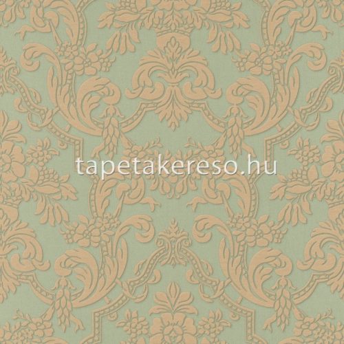 Rasch Trianon XIII vlies, vinyl anyagú zöld, arany színű barokk, textilhatású klasszikus tapéta