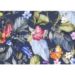   Jannelli&Volpi 503 Botanical vlies anyagú kék, zöld, rózsaszín, narancssárga színű leveles, virágos modern tapéta
