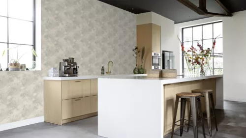 Rasch Schöner Wohnen Cosy Living vinyl, vlies anyagú beige, szürke színű leveles Modern tapéta
