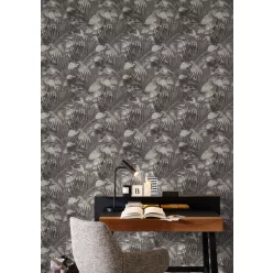   Rasch Schöner Wohnen Cosy Living vinyl, vlies anyagú szürke, fekete, fehér színű leveles Modern tapéta