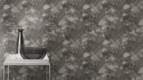 Rasch Schöner Wohnen Cosy Living vinyl, vlies anyagú szürke, fekete, fehér színű leveles Modern tapéta