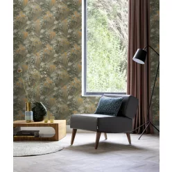   Rasch Schöner Wohnen Cosy Living vinyl, vlies anyagú zöld, barna színű leveles Modern tapéta