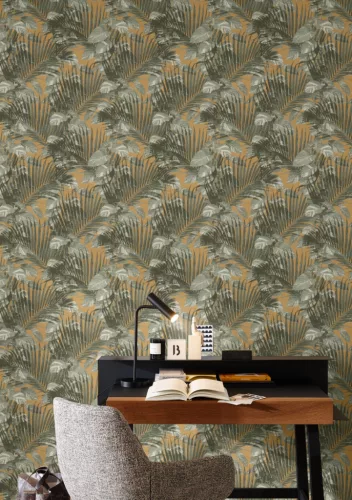 Rasch Schöner Wohnen Cosy Living vinyl, vlies anyagú zöld, barna színű leveles Modern tapéta