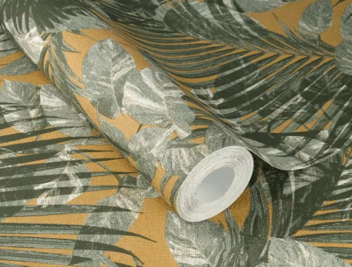Rasch Schöner Wohnen Cosy Living vinyl, vlies anyagú zöld, barna színű leveles Modern tapéta
