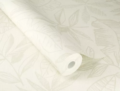 Rasch Schöner Wohnen Cosy Living vinyl, vlies anyagú fehér, beige színű leveles Modern tapéta