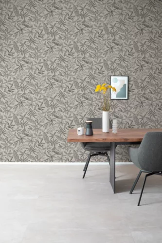 Rasch Schöner Wohnen Cosy Living vinyl, vlies anyagú szürke, fekete színű leveles Modern tapéta