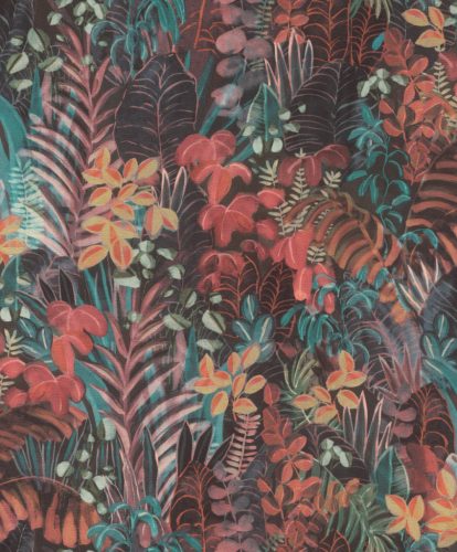 Rasch Schöner Wohnen Cosy Living vinyl, vlies anyagú piros, sárga, türkiz, fekete, mályva színű leveles Modern tapéta