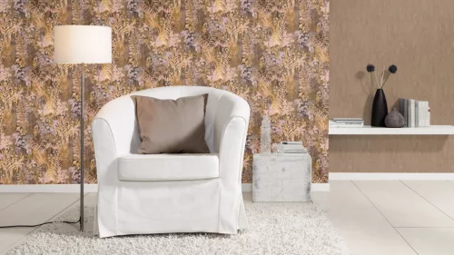 Rasch Schöner Wohnen Cosy Living vinyl, vlies anyagú fekete, barna, mályva színű leveles Modern tapéta